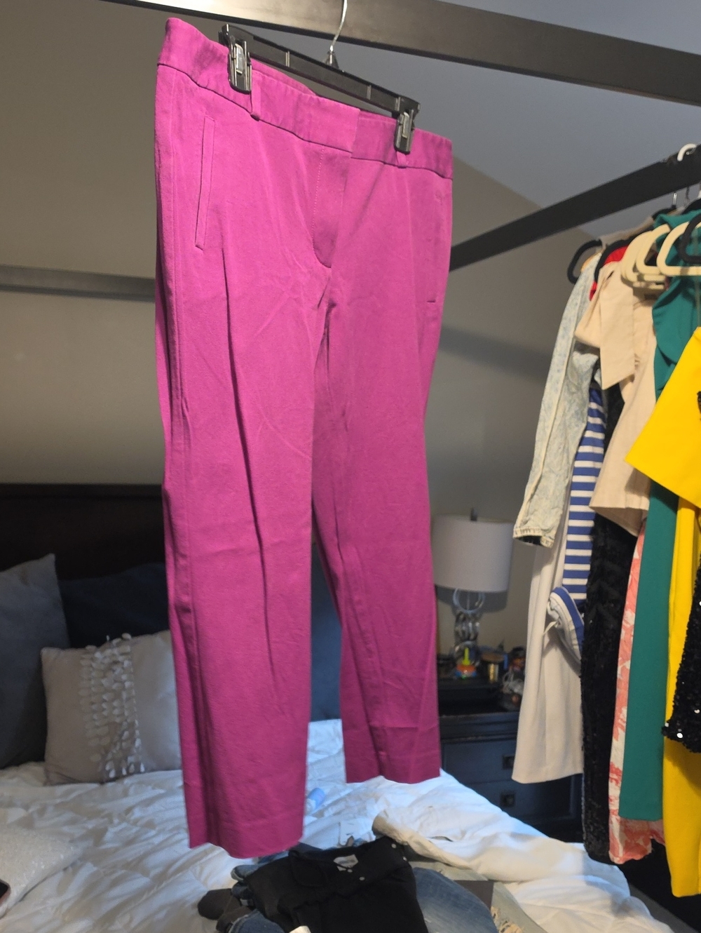 LOFT Magenta Cropped Straight-Leg Pants